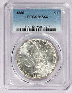 1886年 PCGS 1ドル モルガン銀貨 MS64
