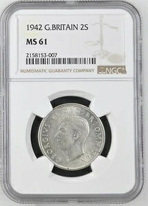 イギリス - 1942年 ジョージ6世 銀 フローリン/2シリング - NGC MS61