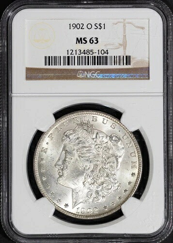 1902-O 1ドルモルガン銀貨 MS 63 NGC # 1213485-104 + ボーナス