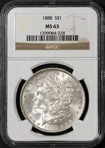 1888年 1ドル モルガン銀貨 MS 63 NGC # 1209084-228 + ボーナス