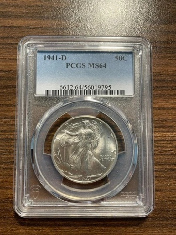 1941-D ウォーキング・リバティ シルバー ハーフドル 50セント PCGS ミント ステート 64 MS 64 ウォーカー