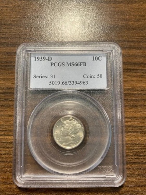 1939-D マーキュリーシルバーダイム 10C PCGS MS 66 フルバンドバンド (FB)