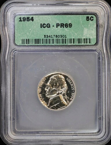 1954年 5セント プルーフ ジェファーソン ニッケル ICG PR 69 | PF