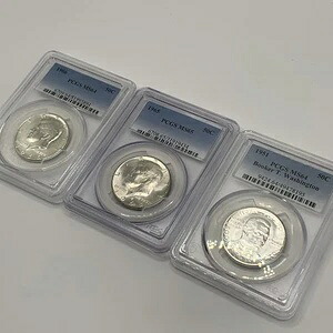 1965-66年ケネディハーフドル（PCGS MS64-65）＆1951年ブックTワシントンMS64（3枚セット）