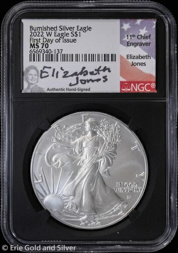 2022-W $1 バーニッシュド アメリカン シルバー イーグル NGC MS 70 | FDOI ジョーンズ サイン スラブ