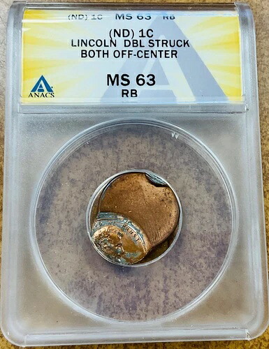 日付なしリンカーン セント ダブル ストライク オフ センター。ANACS MS63 RB。