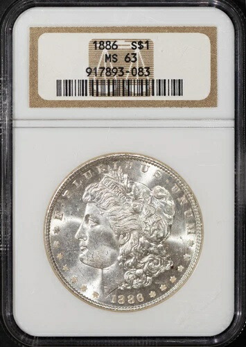 1886年 1ドル モルガン銀貨 MS 63 NGC # 917893-083 + ボーナス