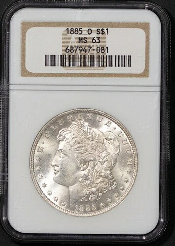 1885-O 1ドルモルガン銀貨 MS 63 NGC # 687947-081 + ボーナス