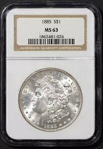 1885年 1ドル モルガン銀貨 MS 63 NGC # 1862481-026 + ボーナス