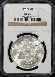 1885-O 1ドルモルガン銀貨 MS 63 NGC # 1208057-027 + ボーナス 106,700円