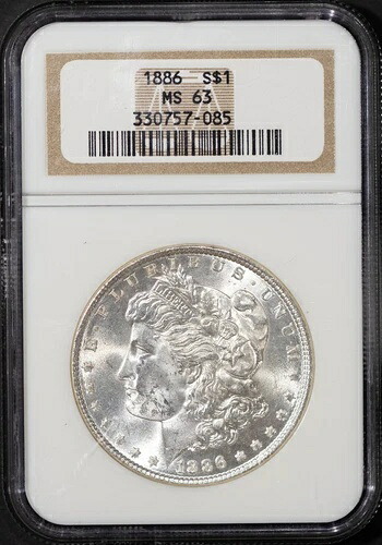 1886年 1ドル モルガン銀貨 MS 63 NGC # 330757-085 + ボーナス