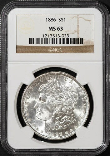 1886年 1ドル モルガン銀貨 MS 63 NGC # 1213513-023 + ボーナス