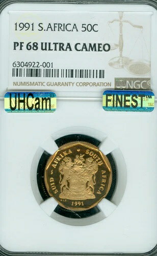 1991 年南アフリカ 50 セント NGC PF68 MAC UHCam 最高級 MAC スポットレス。