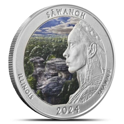 2024年 1オンス ネイティブアメリカン・ザ・ビューティフル・イリノイ・カラー銀貨（箱、CoA付き）