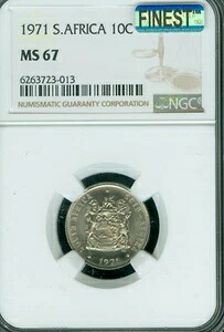 1971 年南アフリカ 10 セント セント NGC MS67 PQ MAC 最高級グレード MAC スポットレス。