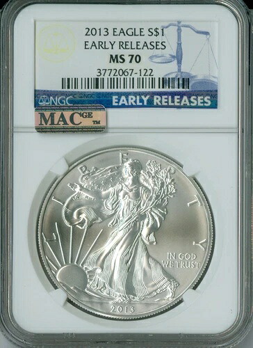 2013 シルバー ブルー ラベル イーグル NGC MS70 ER MAC 最高級グレード MAC スポットレス。