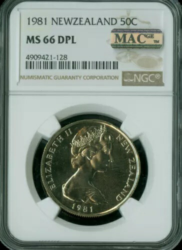 1981年ニュージーランド50セントNGC MS66 MAC DPL PQ最高級スポットレスレア。