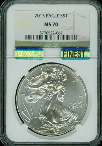 2013 シルバー イーグル NGC MS70 MAC FINEST グレード MAC スポットレス。