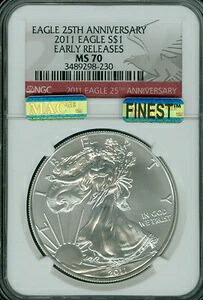 2011 シルバー イーグル NGC MS70 ER レッド ラベル MAC 最高級グレード MAC スポットレス。