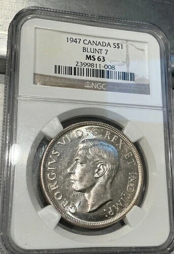 1947年 1ドル銀貨 ジョージ6世 カナダ NGC MS63 ブラント7 希少