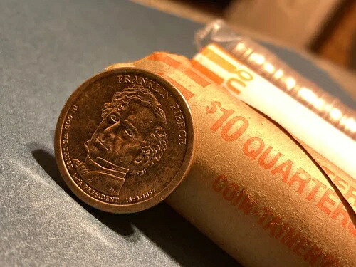 希少な2010年Pフランクリン・ピアース大統領ドル硬貨（1853-1857年）、ポジションB