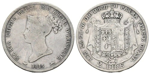 イタリア パルマ - 2 リラ 1815 - 9.73 G. Mont 118。レア/レア。シェーンシール ファイン