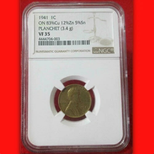 1941 NGC VF35 オフメタルパターン 厚手プランシェット 第二次世界大戦 1セント ? リンカーン小麦セント 希少