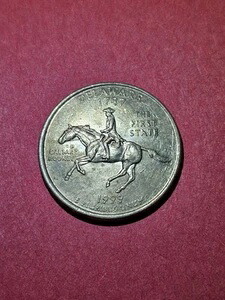 1787-1999P デラウェア州 25 セント硬貨、ミントマークのエラー、モットーとダイのエラー。
