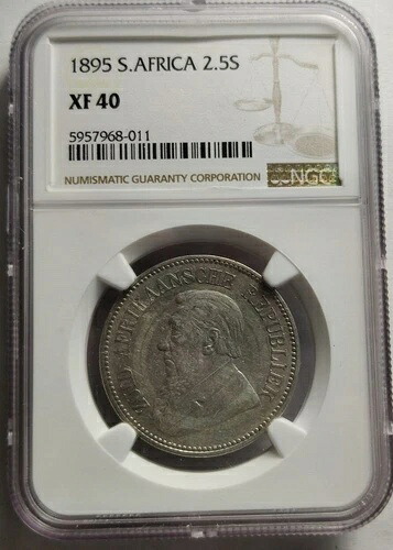 1895年 南アフリカ 銀貨 2.5 2.5シリング NGCグレード XF-40、希少コイン 5A