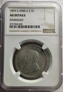 1895年 南アフリカ 銀貨 2.5シリング NGC認定 AU詳細 希少コイン 5A