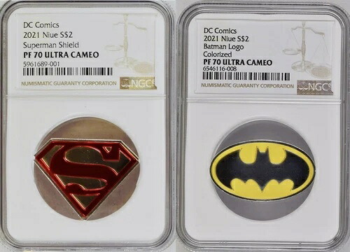 DCコミックス ロゴ スーパーマン シールド & バットマン 2021 1オンス シルバー NGC PF 70 ウルトラカメオ 2枚