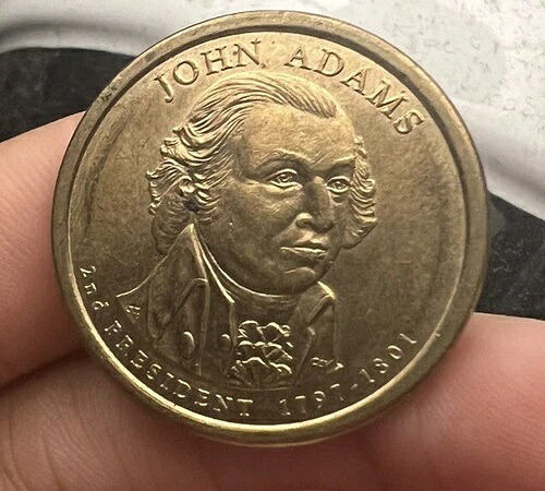 2007-P ジョン・アダムス大統領 1ドル金カラーコイン エラー 非常に希少 2つのダイチップ