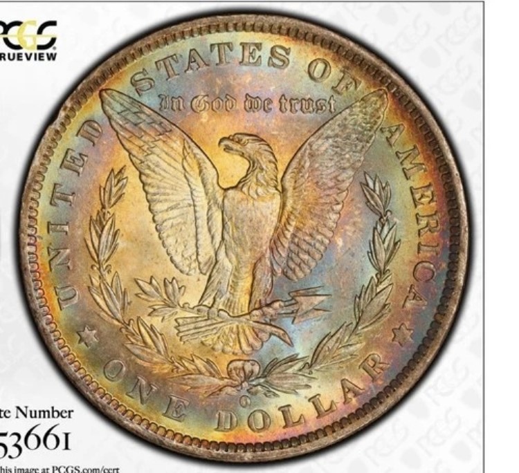 1884 O $1 モーガン シルバー ダラー PCGS MS64 レインボー モンスター トーン!