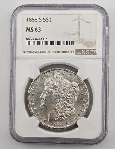 フロスティ レア 1888年 S モルガン シルバー ダラー 米国コイン NGC Ms63 認定キー日付