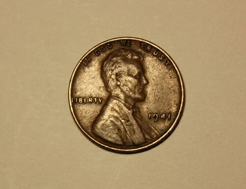 1941年リンカーンペニー、縁にミントマーク「L」なし、希少