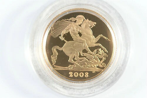 2008年英国プルーフ金貨ソブリン金貨（箱・鑑定書付き、ロイヤルミント発行） 302,940円
