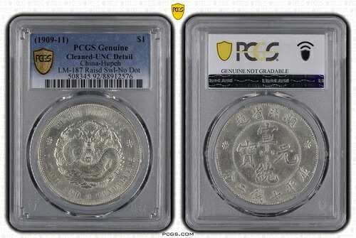1909-11 PCGS LM-187 Raisd Swl-No Dot NF $1 China-Hupeh VF Detail rare 湖北省造宣?元宝