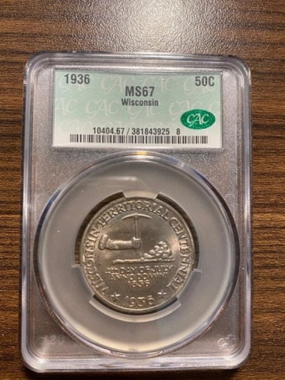 1936-P ウィスコンシン シルバー ハーフドル 記念 50セント CAC MS 67 希少高品位｜WORLD RESOURCE【KING店】