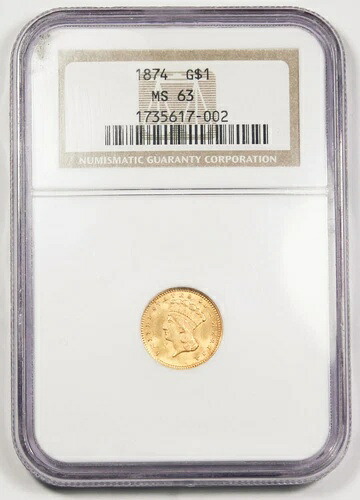 アメリカ合衆国 (US) 1874年 インディアンプリンセス 1ドル金貨 NGC MS63 タイプ3 チョイス BU｜WORLD RESOURCE【KING店】
