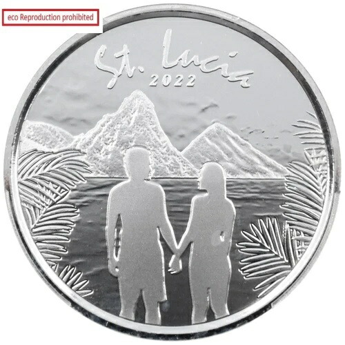 東カリブ海 セントルシア 2022年 エリザベス2世 2ドル 1オンス 銀貨 PCGS