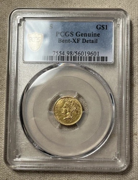 1859 S G$1 PCGS XF 詳細 ベント レア サンフランシスコ ゴールド ドル 292,050円