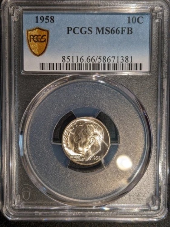 1958年製 PCGS MS66FB フルバンド ルーズベルト ダイム レア ホワイト ブレザー ラスター キーデイト