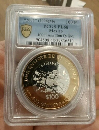 メキシコ 2005年 100ドル ペソ PCGS PL68 キホーテ プルーフ ドット付き Mo ミント｜WORLD RESOURCE【KING店】 291,555円
