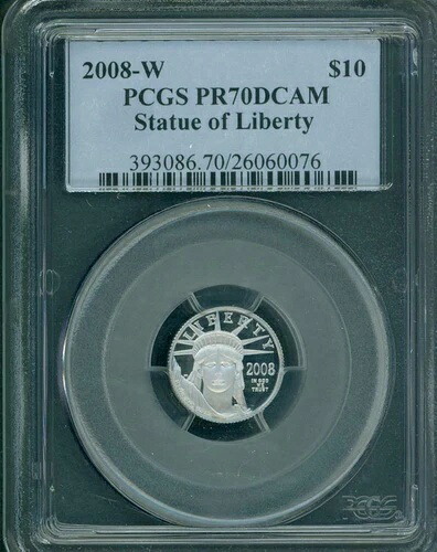 2008-W 10ドル プラチナ イーグル 1/10オンス 自由の女神像 PCGS PF70 プルーフ PR70 キーデート|WORLD RESOURCE【KING店】