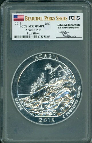 2012年 アカディア・アメリカ ビューティフル ATB 5オンス シルバー PCGS MS69 DMPL メルカンティシグネチャー 357,390円