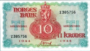 ノルウェー 10クローネ 1944年 ピック # 20b|WORLD RESOURCE【KING店】