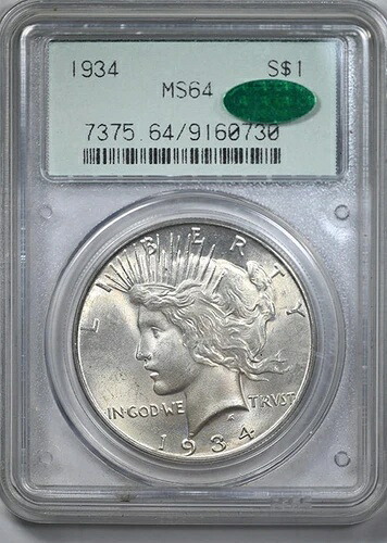 1934年 ピースダラー 1ドル PCGS MS64 CAC OGH
