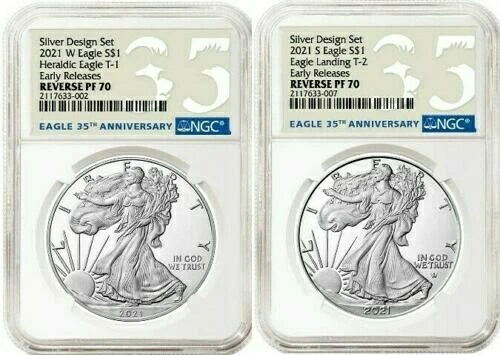 アメリカンイーグル 2021 シルバー リバースプルーフ デザイナーエディション 2枚 NGC PF70|WORLD RESOURCE【KING店】