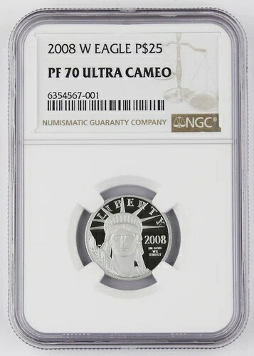 2008年 W $25 1/4オンス プラチナ アメリカンイーグル プルーフコイン NGC PF70 ウルトラカム キー日付