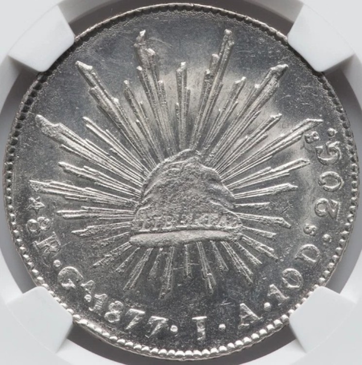 メキシコ シルバー 8 レアレス 1877/6-Ga JA グアダラハラ ミント NGC MS-62!非常に珍しい！｜WORLD RESOURCE【KING店】